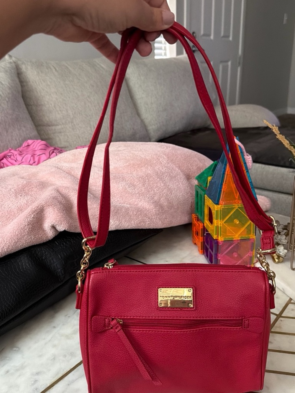 Tommy Hilfiger Fuchsia Pebbled Leather Crossbody with Gold Hardware